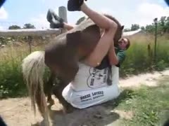 Guy experiences outdoor zoophilia, when a horse fucks him in the ass.